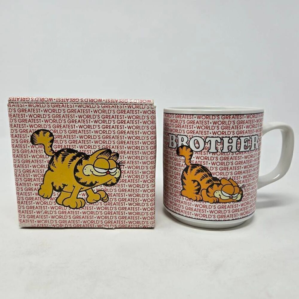 1978 GARFIELD ENESCO WORLD'S GREATEST BROTHER CERAMIC COFFEE MUG NEW BOX VINTAGE